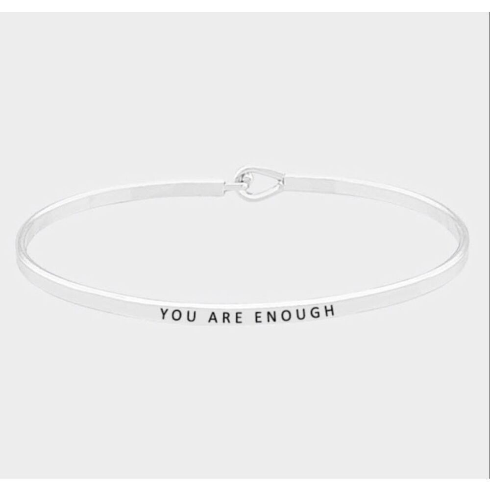 New Womens Boutique Silver You Are Enough Affirmtion Hook Bracelet in Silver